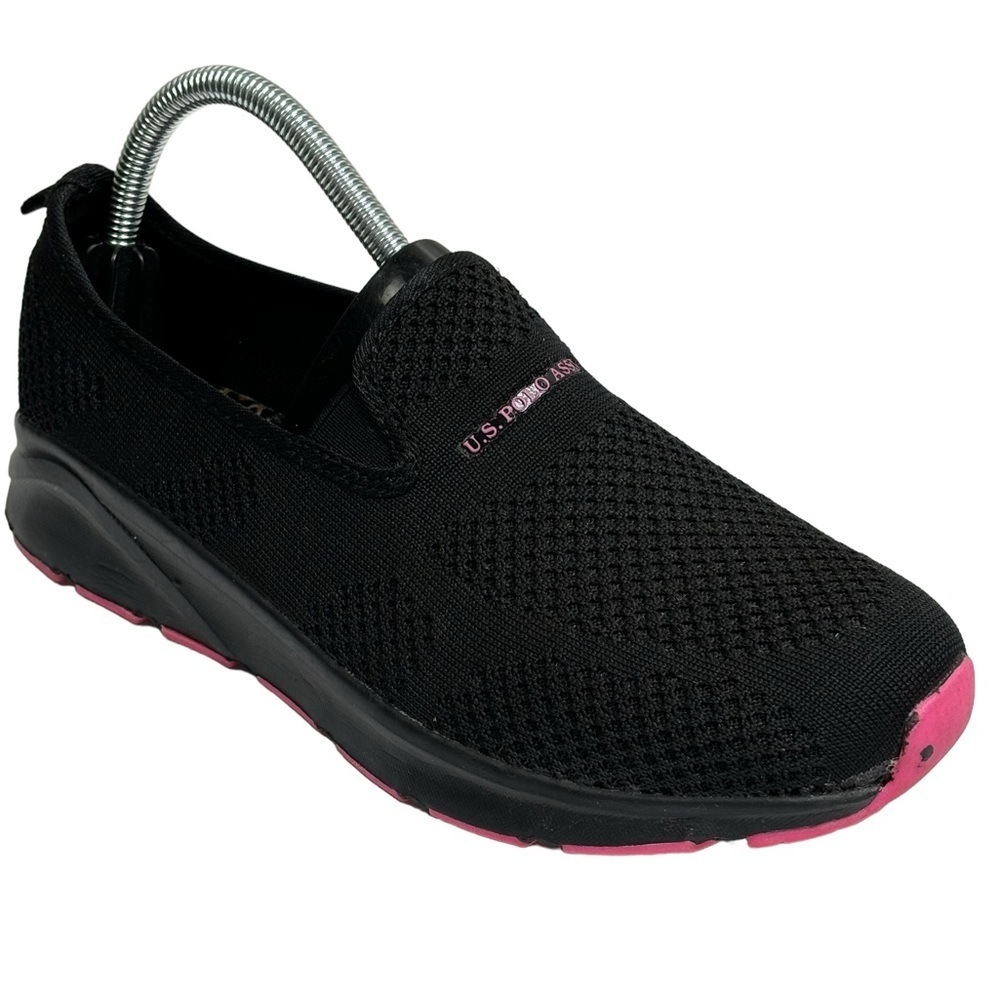U.S.Polo Assn. Black w/ Hot Pink Spell Out Logo Cushioned Footbed Sneaker Sz 8.5